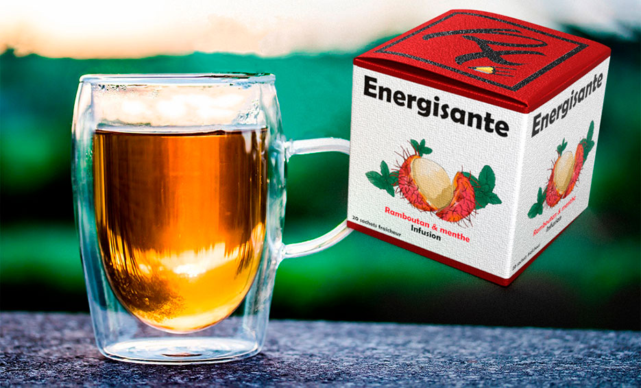 Comment joindre Ravel Illustrations: Concept de packaging de tisane au ramboutan et à la menthe